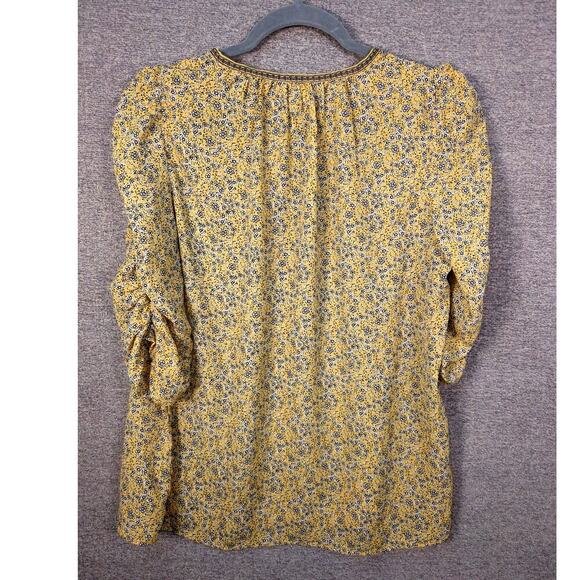 Max Studio Floral Yellow Blue Blouse Tunic Puff 3/4 Sleeve Size  Large - Picture 4 of 10